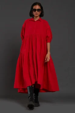Mati Red Tiered Shirt Dress