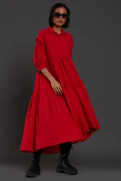 Mati Red Tiered Shirt Dress -Inca Clothing Shop 3012wo6 4