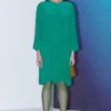 FEBo6 Emerald Green Box Pleat Dress