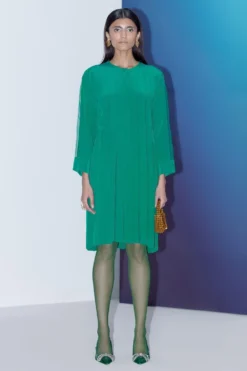 FEBo6 Emerald Green Box Pleat Dress