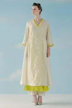 ILK Off White Chanderi Gathered Dress