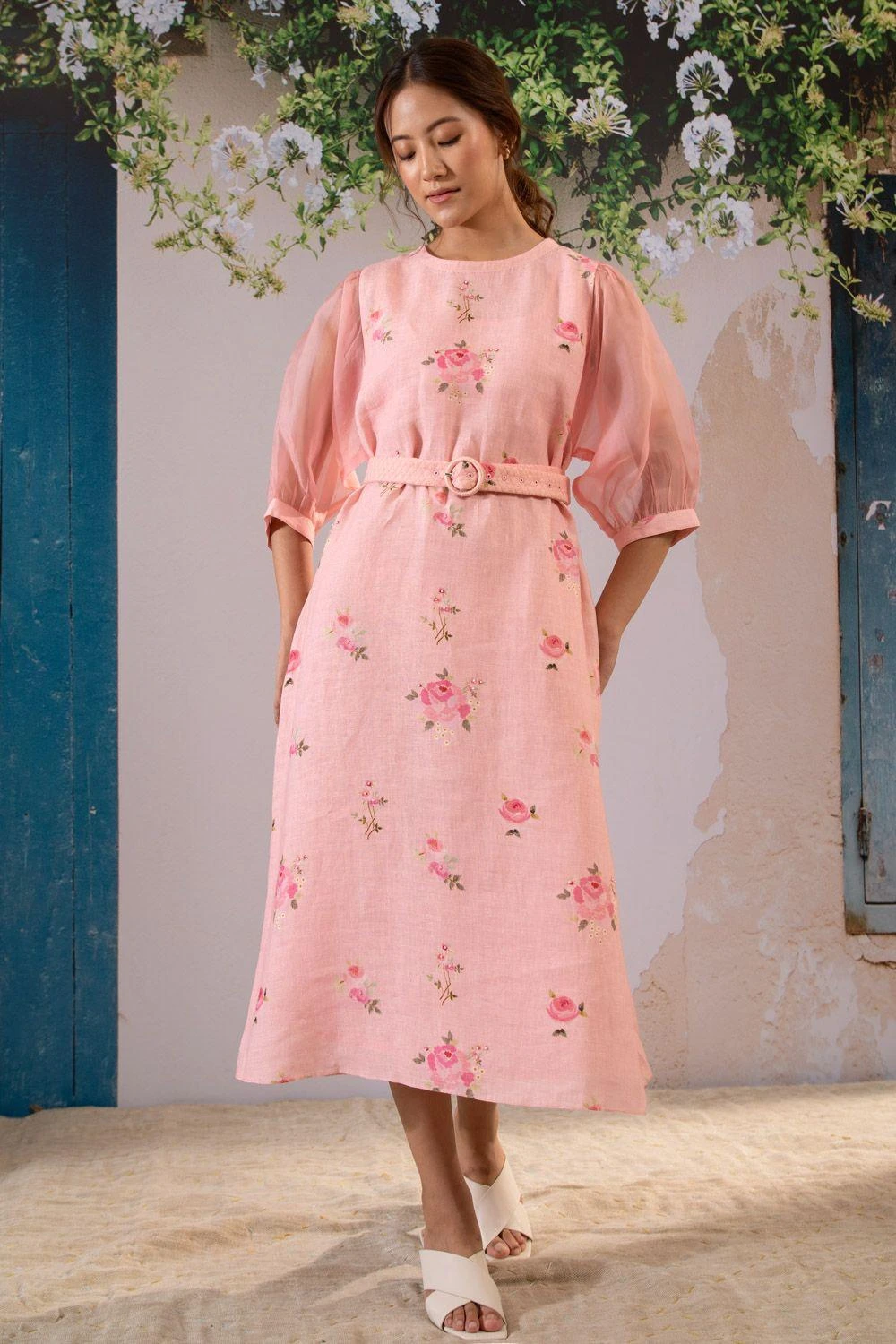 Arcvsh By Pallavi Singh Pink Rosette A-line Dress 2 Arcvsh By Pallavi Singh Pink Rosette A-line Dress - Image 2