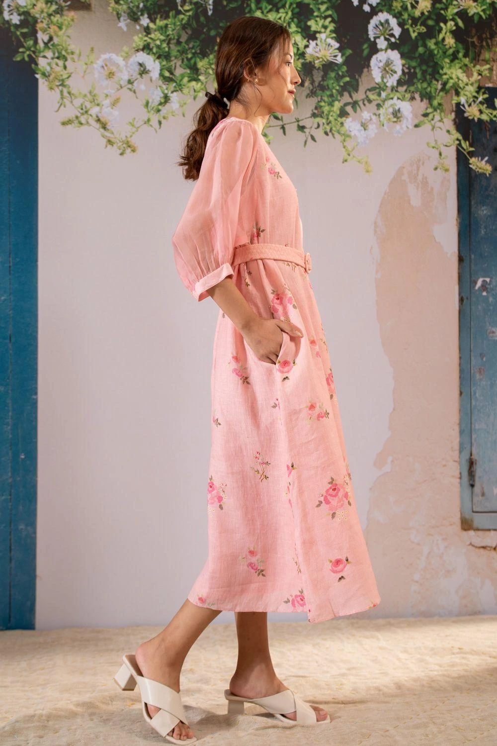 Arcvsh By Pallavi Singh Pink Rosette A-line Dress 3 Arcvsh By Pallavi Singh Pink Rosette A-line Dress - Image 3