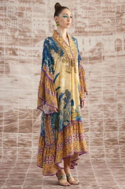 Rajdeep Ranawat Mustard Imaki V-neck Floral Dress -Inca Clothing Shop 3103rr35 3