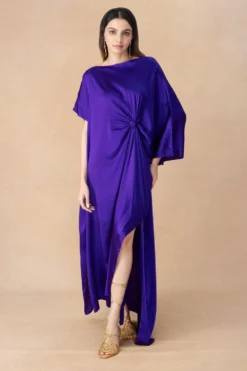 Stephany Cobalt High Neck Draped Dress