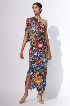 Saaksha & Kinni Micro Pleated Sari Dress With Mirrorwork