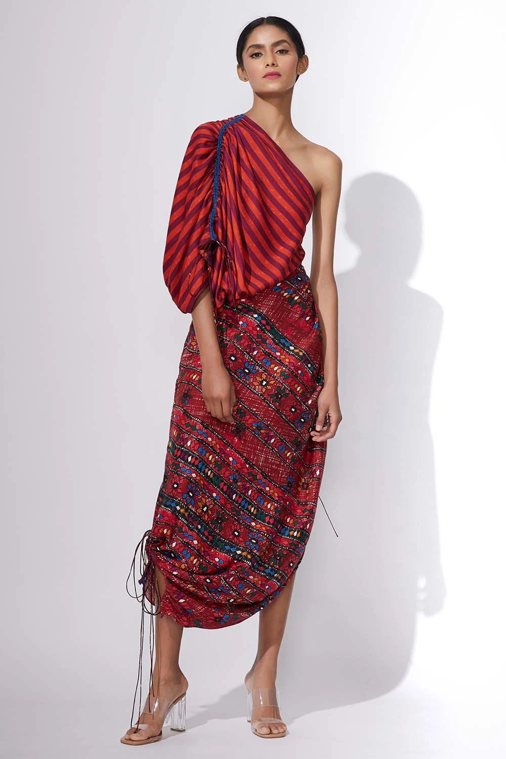 Saaksha & Kinni Multicolour Sari Dress With Ruching Detail 1 Saaksha & Kinni Multicolour Sari Dress With Ruching Detail