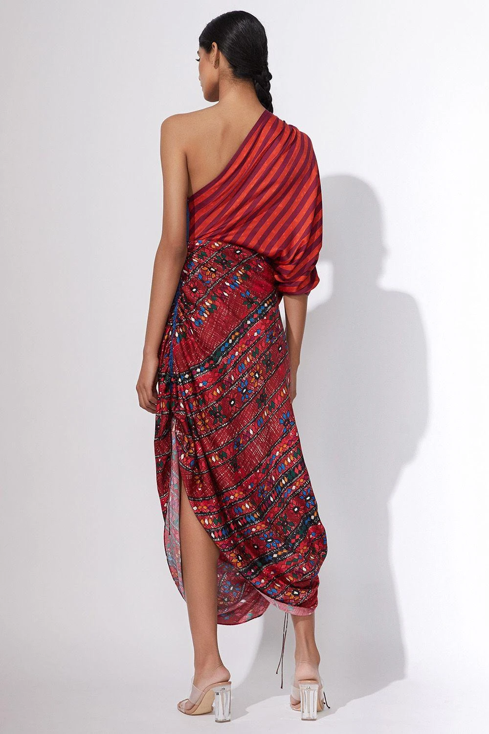 Saaksha & Kinni Multicolour Sari Dress With Ruching Detail 2 Saaksha & Kinni Multicolour Sari Dress With Ruching Detail - Image 2