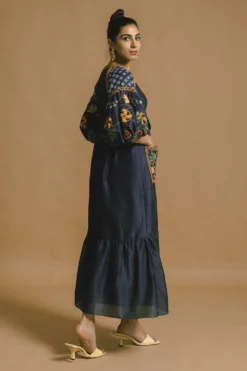 Chandrima Embroidered Midi Dress With Puffed Sleeves -Inca Clothing Shop 319660 4