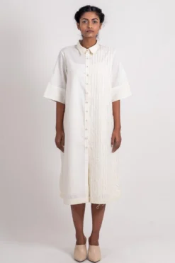 Ahmev Half Striped Textured Shirt Dress