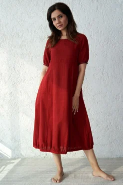 Kishmish Deep Red Balloon Dress