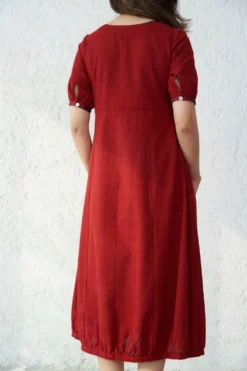 Kishmish Deep Red Balloon Dress -Inca Clothing Shop 33kish3 4