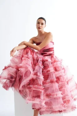 Gauri & Nainika Pink Floating Peony Dress -Inca Clothing Shop 3423gn18 3