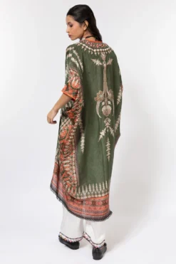 Rajdeep Ranawat Olive Green Printed Silk Dress -Inca Clothing Shop 367039 5