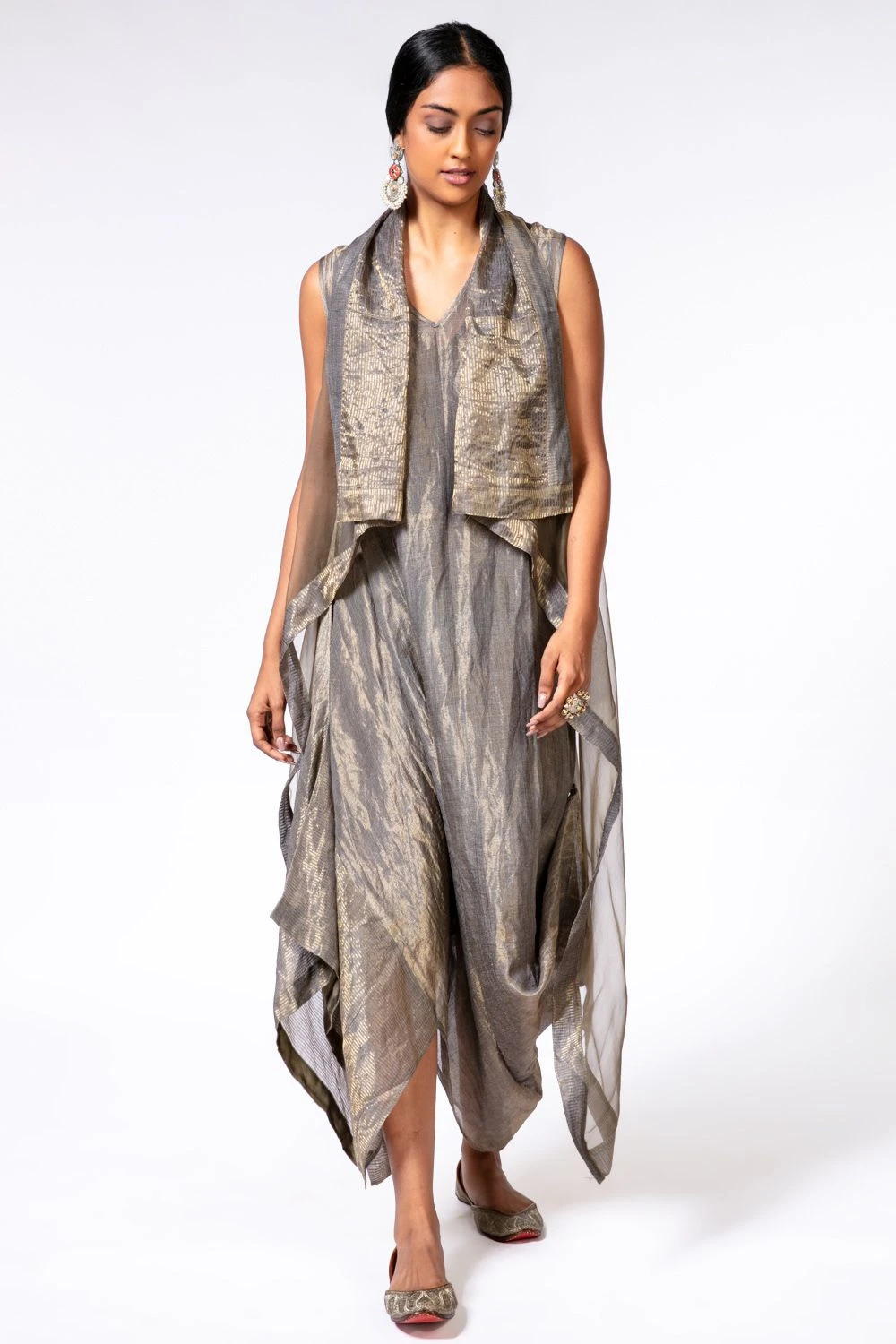 Bodhi Tree Olive Gold Cowl Dress & Jacket 1 Bodhi Tree Olive Gold Cowl Dress & Jacket