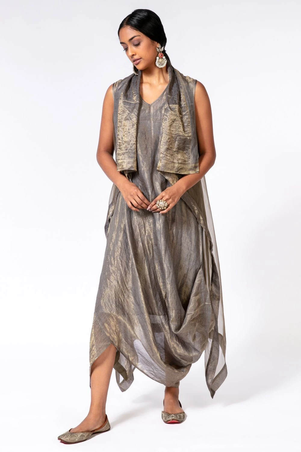 Bodhi Tree Olive Gold Cowl Dress & Jacket 2 Bodhi Tree Olive Gold Cowl Dress & Jacket - Image 2