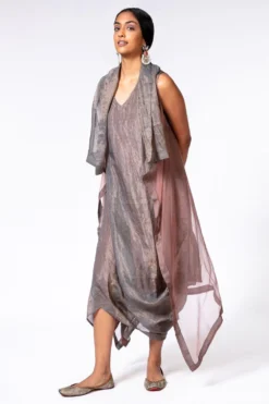 Bodhi Tree Grey & Pink Cowl Drape Dress & Jacket -Inca Clothing Shop 410bt5 3