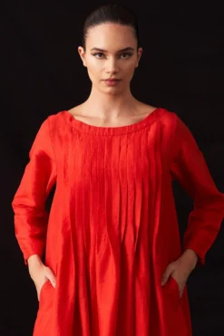 Amrich Fio Scarlet Red Hand-Woven Silk Pleated Dress -Inca Clothing Shop 41123am1 3