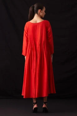 Amrich Fio Scarlet Red Hand-Woven Silk Pleated Dress -Inca Clothing Shop 41123am1 5