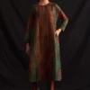 Amrich Ava Red & Green Hand-Woven Shibori Tunic Dress