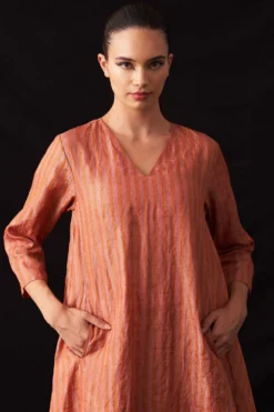 Amrich Fiza Red Hand-Woven Metallic Stripe Dress -Inca Clothing Shop 41123am41 3