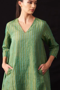 Amrich Fiza Green Hand-Woven Metallic Stripe Dress -Inca Clothing Shop 41123am42 3