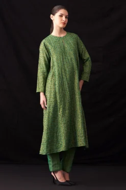 Amrich Zuri Pastel Green Hand-Woven Metallic Stripe Dress -Inca Clothing Shop 41123am44 3