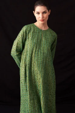 Amrich Zuri Pastel Green Hand-Woven Metallic Stripe Dress -Inca Clothing Shop 41123am44 4