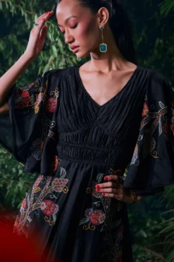 Chandrima Black Pleated Ruched Dress -Inca Clothing Shop 41123cm29 3