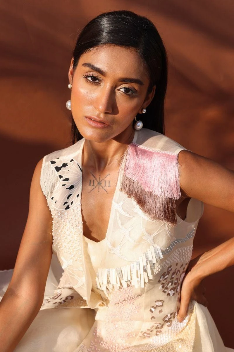 Richa Khemka Ivory Tassel Forrest Jacket And Midi Dress 3 Richa Khemka Ivory Tassel Forrest Jacket And Midi Dress - Image 3