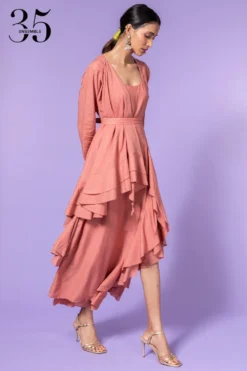 Aikeyah Pink Layered Dress With Belt -Inca Clothing Shop 42aik16 3