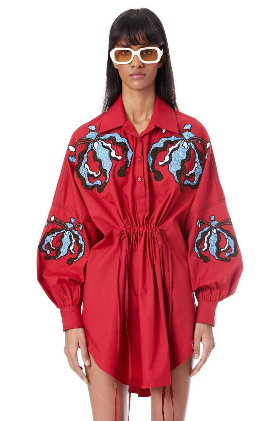 Kanika Goyal Label Iris Red Hand Embellished Shirt Dress 1 Kanika Goyal Label Iris Red Hand Embellished Shirt Dress
