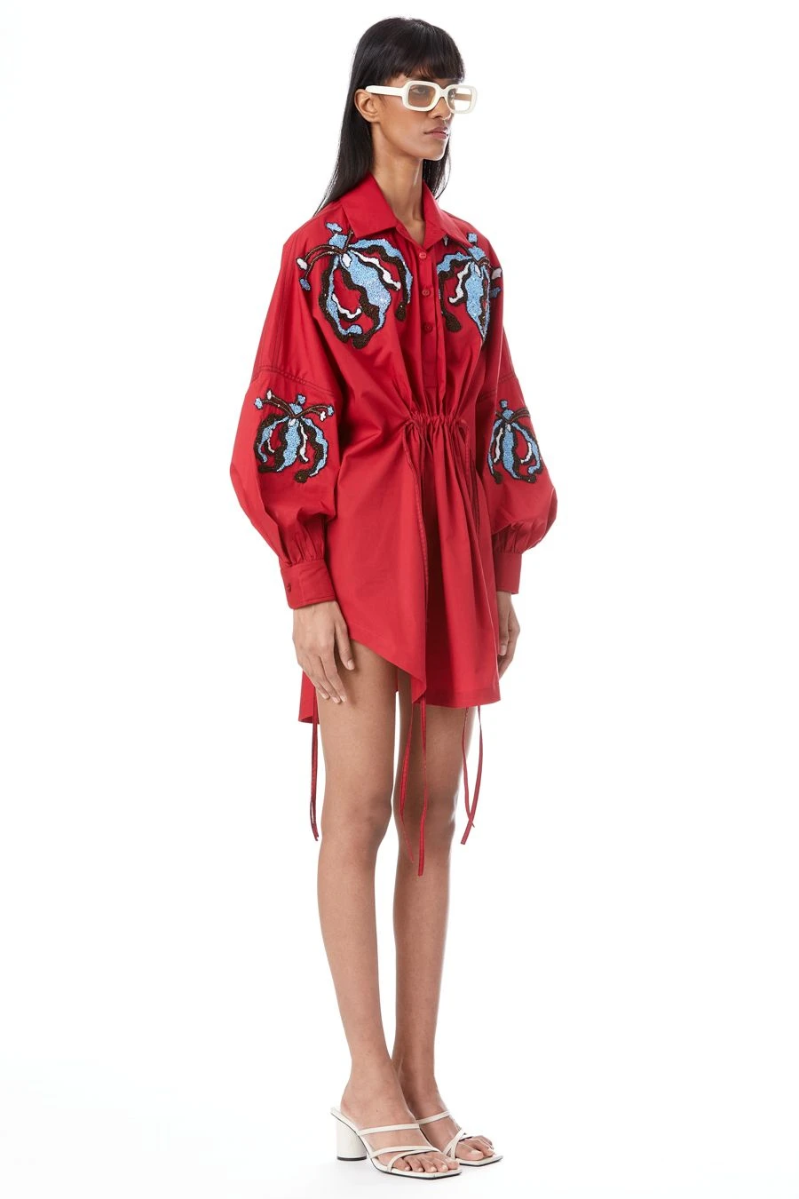Kanika Goyal Label Iris Red Hand Embellished Shirt Dress 4 Kanika Goyal Label Iris Red Hand Embellished Shirt Dress - Image 4
