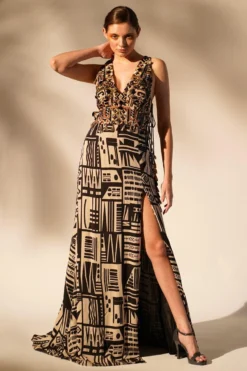 Nikita Mhaisalkar Black Abstract Printed Hand Done Dress