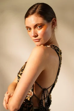 Nikita Mhaisalkar Black Abstract Printed Hand Done Dress -Inca Clothing Shop 4423nm22 3