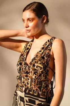 Nikita Mhaisalkar Black Abstract Printed Hand Done Dress -Inca Clothing Shop 4423nm22 4