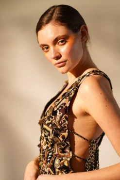 Nikita Mhaisalkar Black Abstract Printed Hand Done Dress -Inca Clothing Shop 4423nm22 5