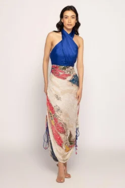 Saaksha & Kinni Blue Micro Pleated Halter Style Dress