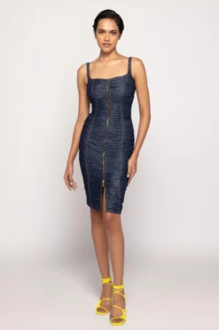 Saaksha & Kinni Dark Blue Micro Pleated Midi Dress