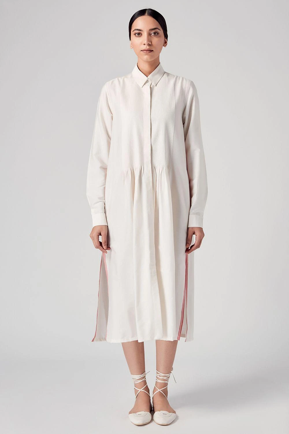 Rajesh Pratap Singh Ivory Pintuck Midi Dress 1 Rajesh Pratap Singh Ivory Pintuck Midi Dress