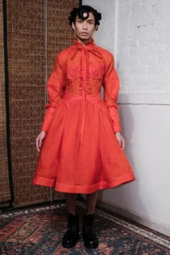 QUOD Tangerine Ruffle Neck Tie Dress