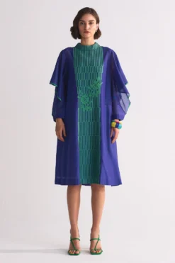 Ikai Electric Blue Reverse Collar Applique Dress