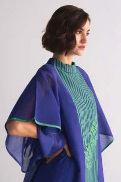 Ikai Electric Blue Reverse Collar Applique Dress -Inca Clothing Shop 5823iai47 3