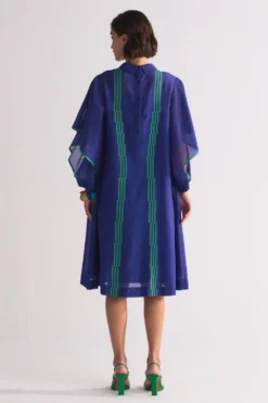 Ikai Electric Blue Reverse Collar Applique Dress -Inca Clothing Shop 5823iai47 4