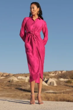 Twinkle Hanspal Fuchsia Pink Layered Shirt Dress