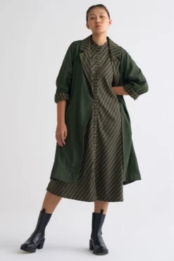 Three Olive Trench Jacket With An A-line Dress