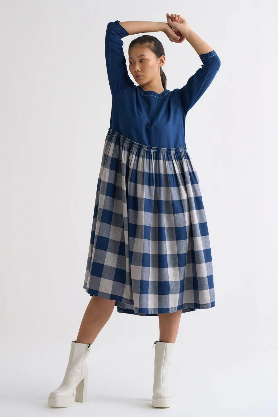 Three Navy Checkered Dress 1 Three Navy Checkered Dress