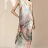 Abhishek Sharma Crystal Petalite V-neck Draped Dress