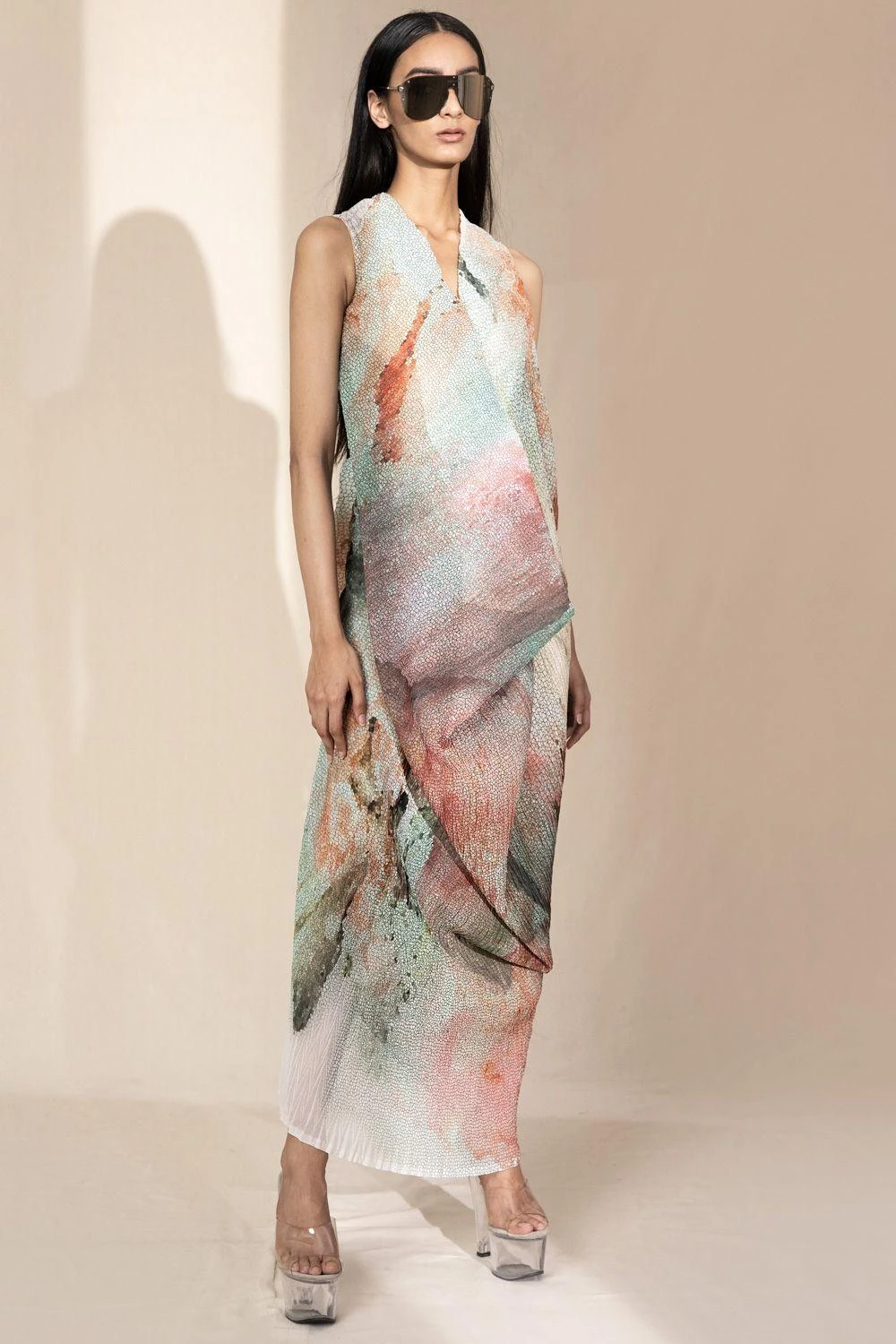 Abhishek Sharma Crystal Petalite V-neck Draped Dress 2 Abhishek Sharma Crystal Petalite V-neck Draped Dress - Image 2