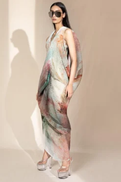 Abhishek Sharma Crystal Petalite V-neck Draped Dress 6 Abhishek Sharma Crystal Petalite V-neck Draped Dress -Inca Clothing Shop 65as4 3